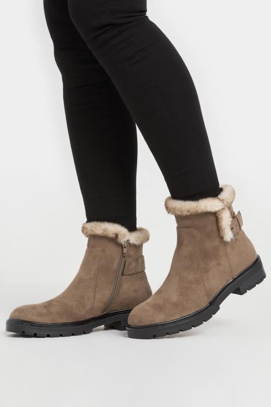 evans LTS Brown Faux Fur Lined Biker Boots In Standard Fit