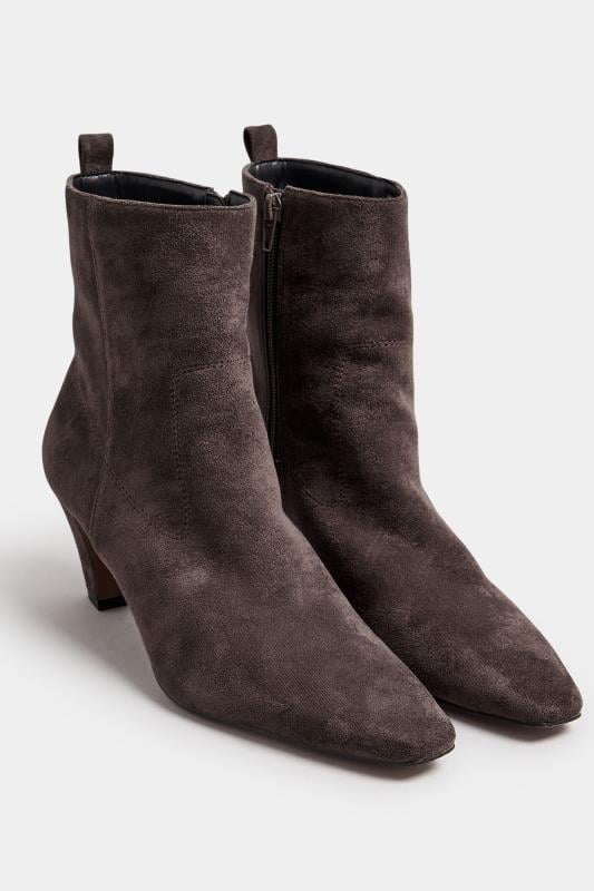 Evans LTS Brown Faux Suede Heeled Ankle Boot In Standard Fit