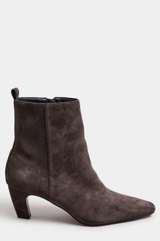 Evans LTS Brown Faux Suede Heeled Ankle Boot In Standard Fit