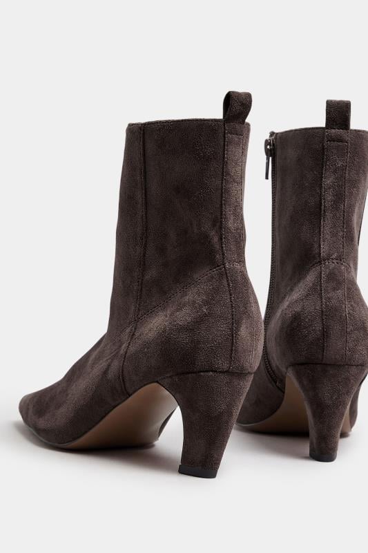Evans LTS Brown Faux Suede Heeled Ankle Boot In Standard Fit