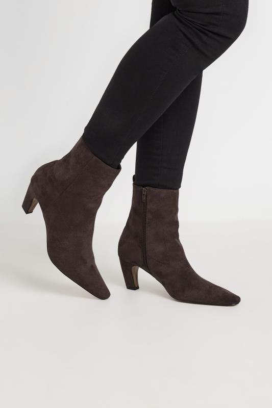 evans LTS Brown Faux Suede Heeled Ankle Boot In Standard Fit