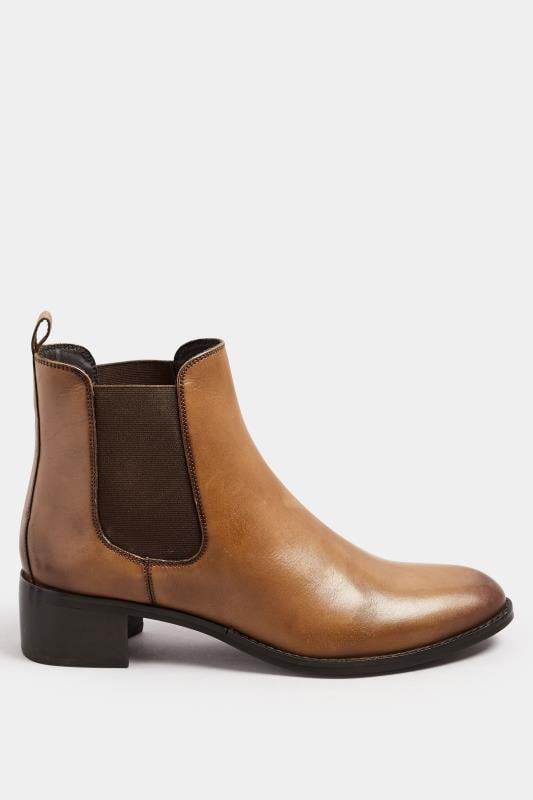Evans LTS Brown Leather Block Heel Chelsea Boots In Standard Fit