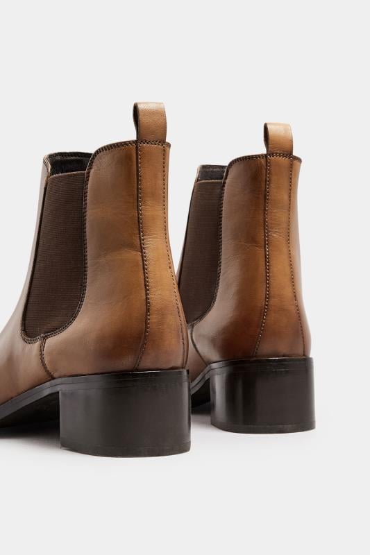 Evans LTS Brown Leather Block Heel Chelsea Boots In Standard Fit