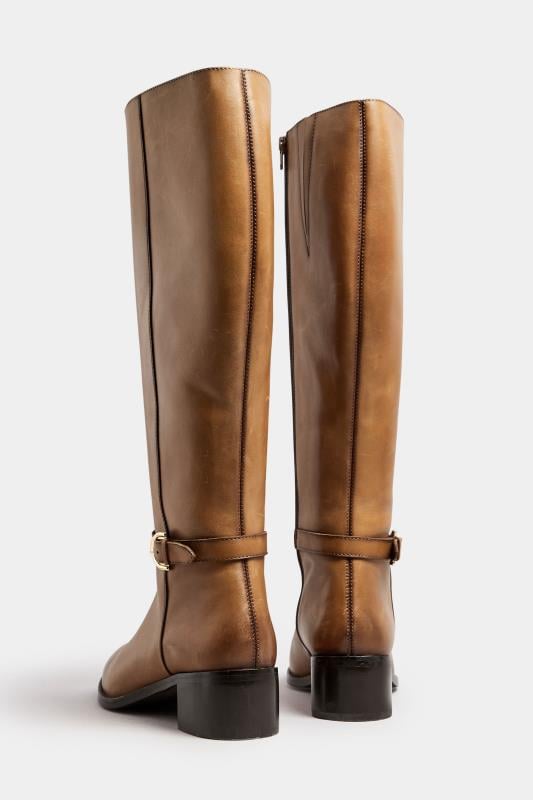 Evans LTS Brown Leather Heeled Knee High Boots In Standard Fit