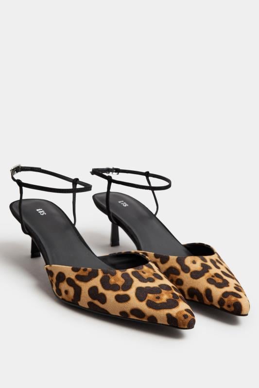 Evans LTS Brown Leopard Print Ankle Strap Kitten Heels In Standard Fit