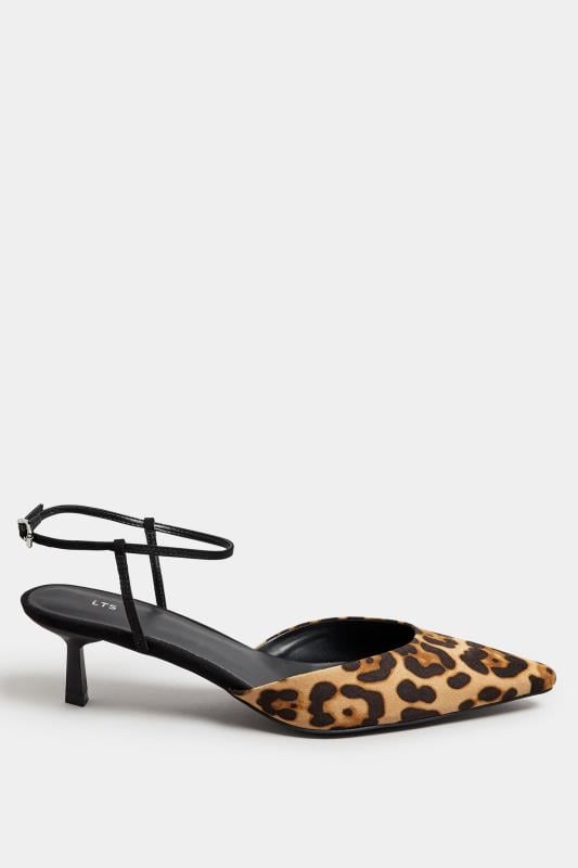 Evans LTS Brown Leopard Print Ankle Strap Kitten Heels In Standard Fit