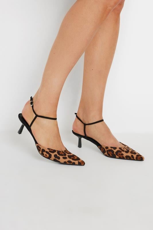 evans LTS Brown Leopard Print Ankle Strap Kitten Heels In Standard Fit