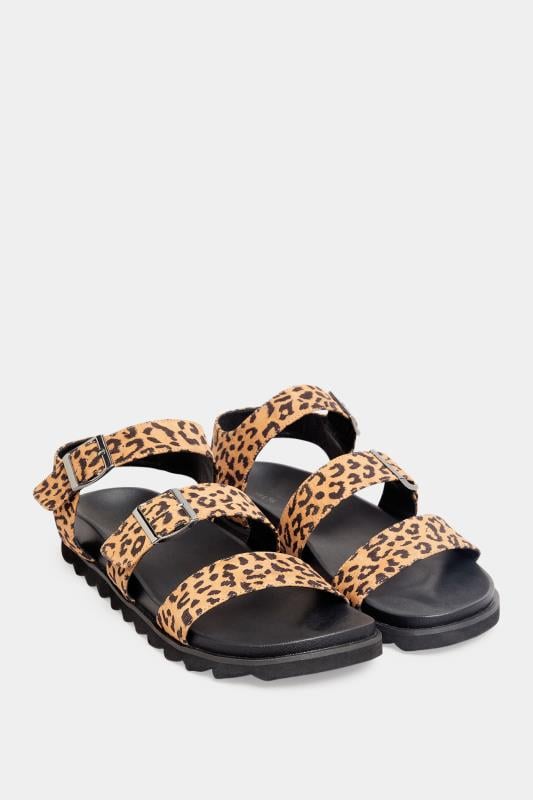 Evans LTS Brown Leopard Print Buckle Strap Sandals In Wide E Fit