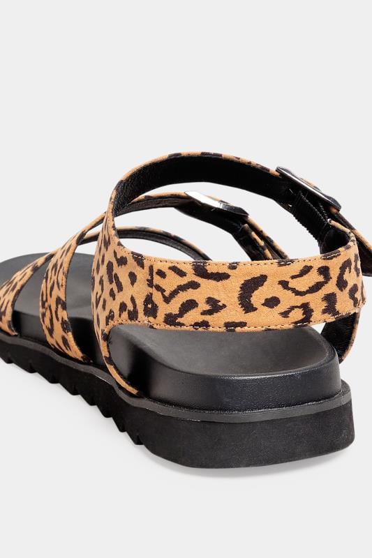 Evans LTS Brown Leopard Print Buckle Strap Sandals In Wide E Fit
