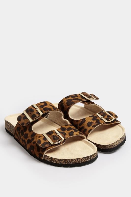 Evans LTS Brown Leopard Print Moulded Footbed Sandals In Standard Fit