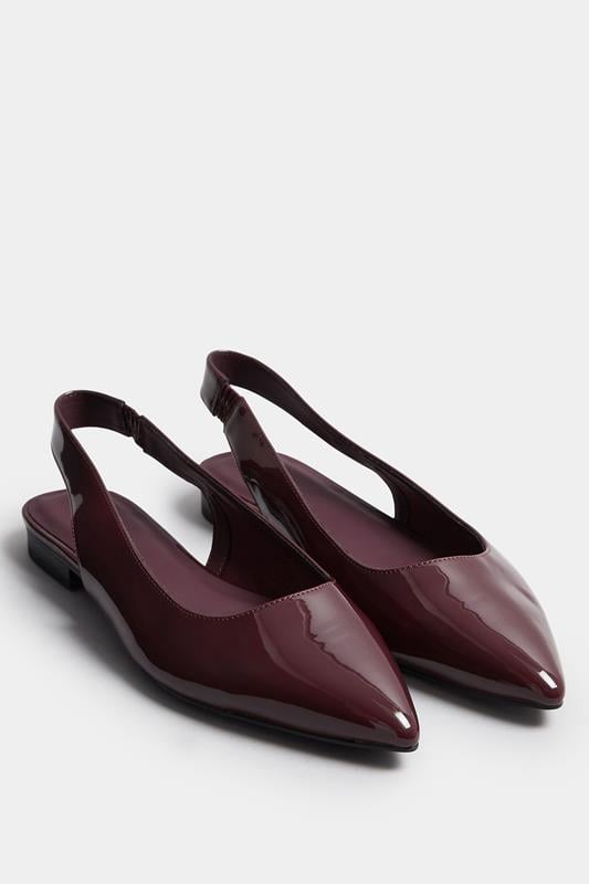Evans LTS Burgundy Red Patent Flat Shoes In Standard Fit