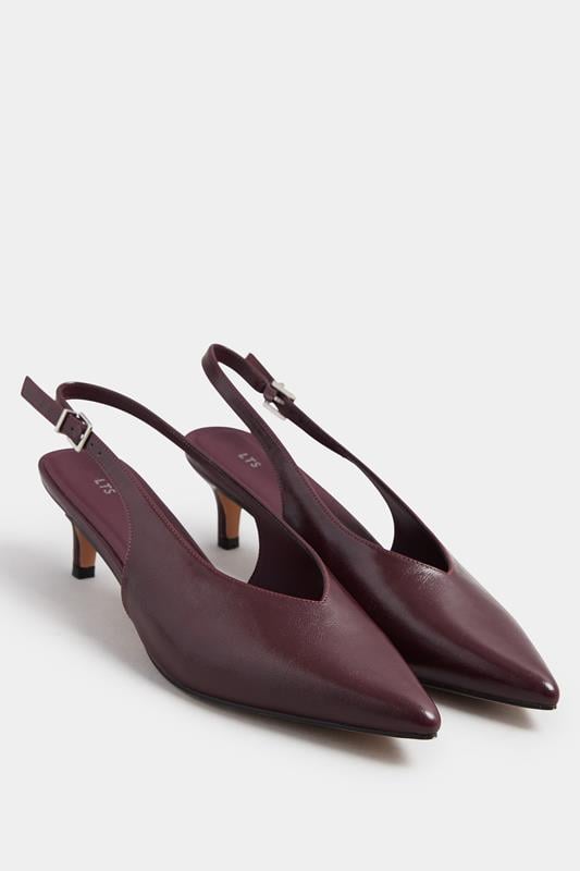 Evans LTS Burgundy Red Pointed Slingback Kitten Heel