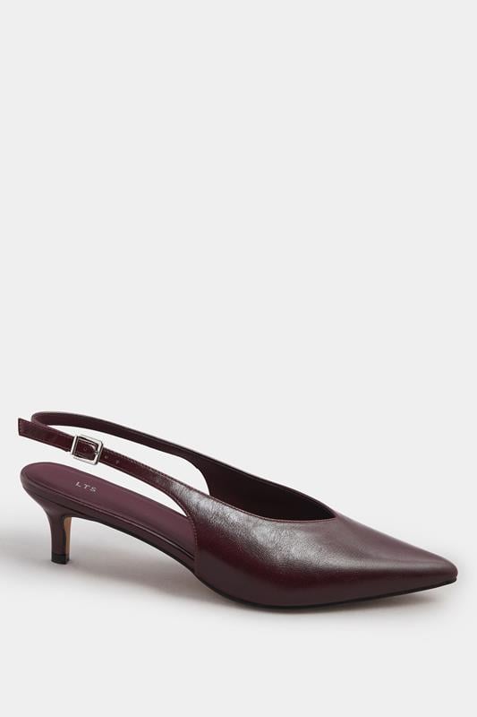 Evans LTS Burgundy Red Pointed Slingback Kitten Heel