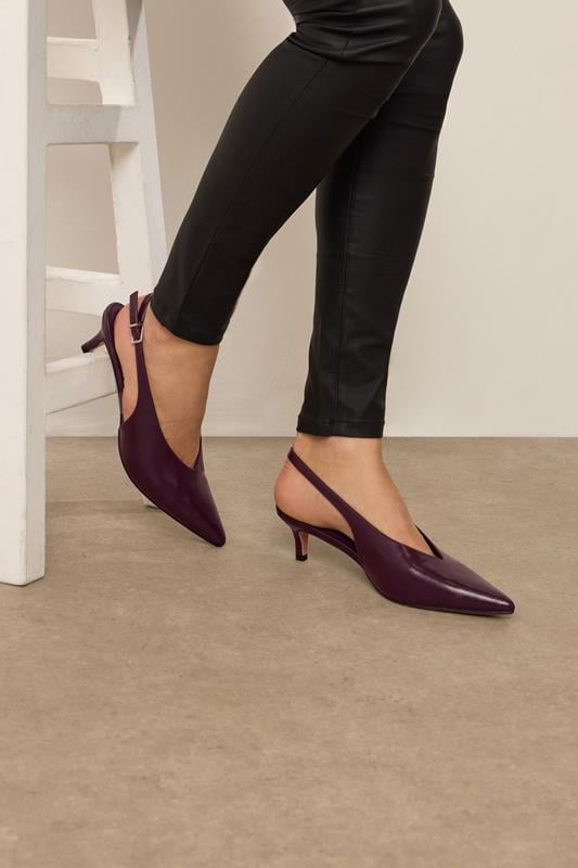 evans LTS Burgundy Red Pointed Slingback Kitten Heel