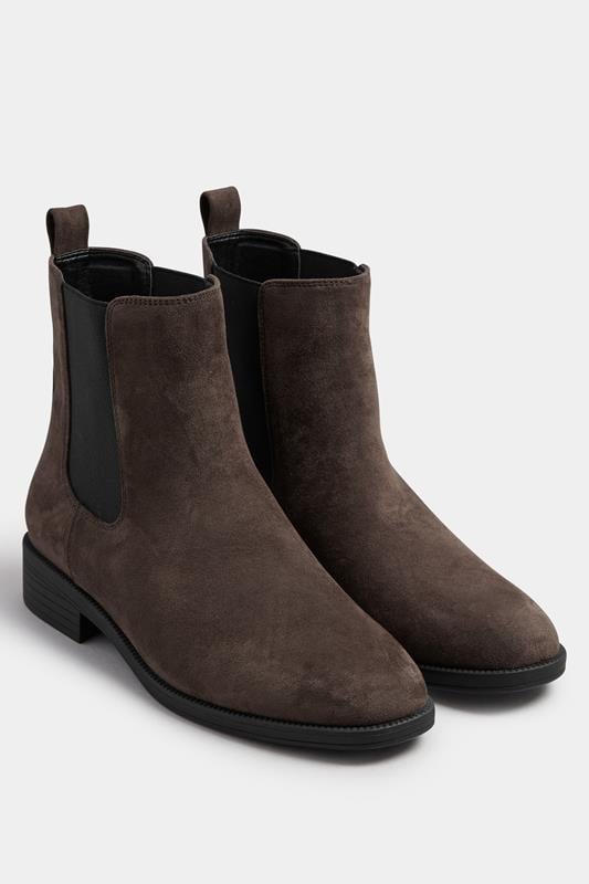 Evans LTS Chocolate Brown Faux Suede Chelsea Ankle Boots In Standard Fit
