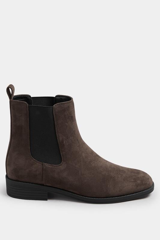 Evans LTS Chocolate Brown Faux Suede Chelsea Ankle Boots In Standard Fit