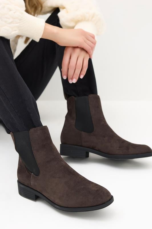 evans LTS Chocolate Brown Faux Suede Chelsea Ankle Boots In Standard Fit
