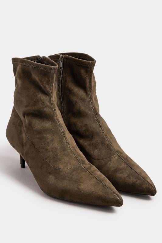 Evans LTS Chocolate Brown Faux Suede Kitten Heeled Boots In Standard Fit