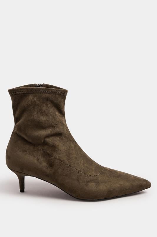 Evans LTS Chocolate Brown Faux Suede Kitten Heeled Boots In Standard Fit