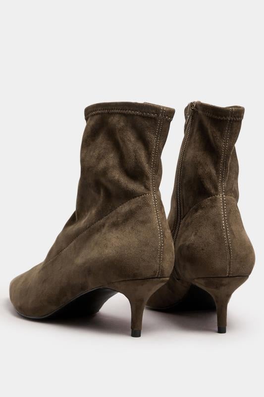 Evans LTS Chocolate Brown Faux Suede Kitten Heeled Boots In Standard Fit