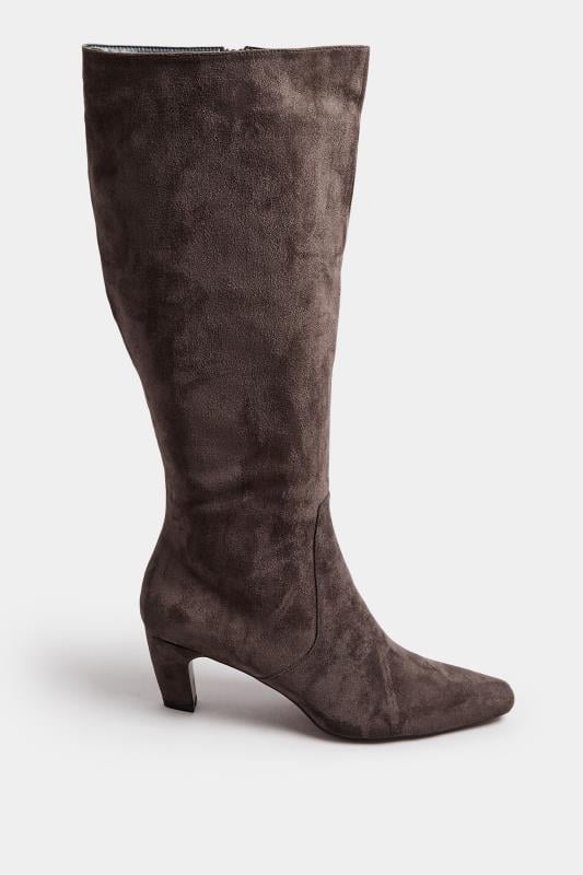 Evans LTS Chocolate Brown Faux Suede Knee High Boots In Standard Fit
