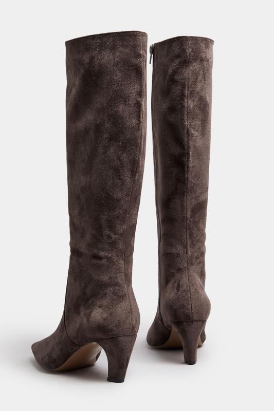 Evans LTS Chocolate Brown Faux Suede Knee High Boots In Standard Fit