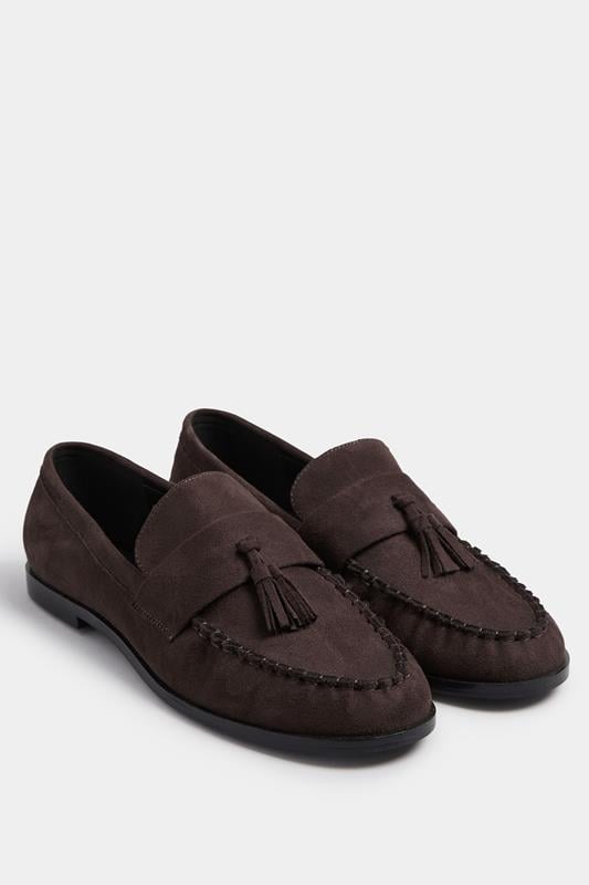 Evans LTS Chocolate Brown Faux Suede Tassel Flat Loafers