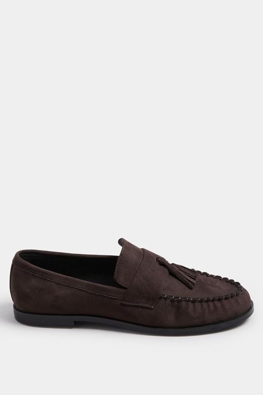 Evans LTS Chocolate Brown Faux Suede Tassel Flat Loafers