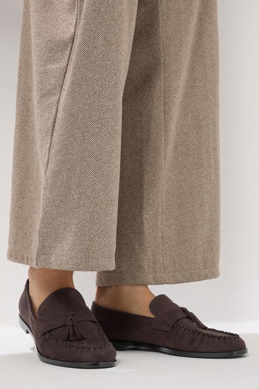 evans LTS Chocolate Brown Faux Suede Tassel Flat Loafers