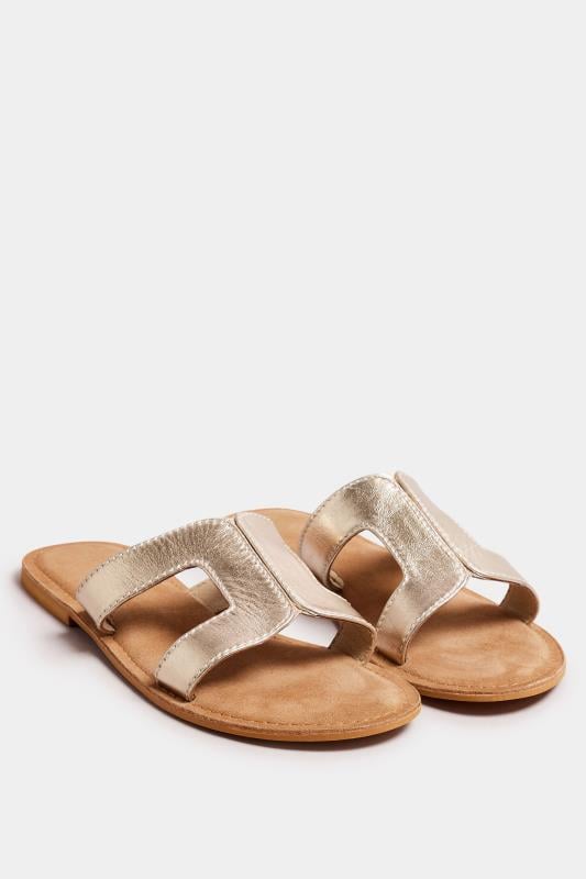 Evans LTS Gold Leather Cut Out Mule Sandals In Standard Fit