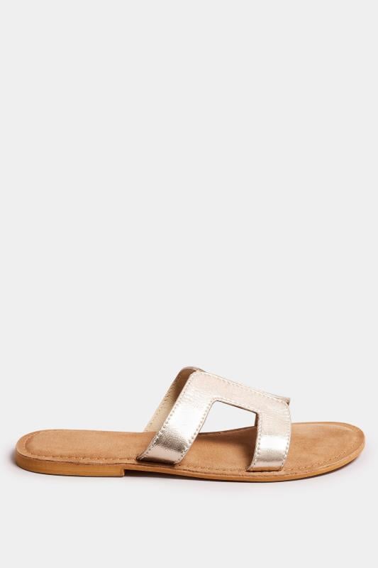 Evans LTS Gold Leather Cut Out Mule Sandals In Standard Fit