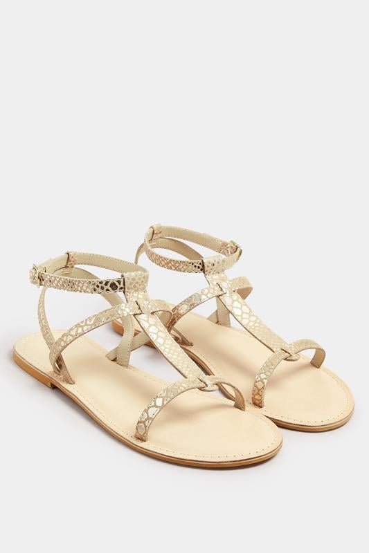Evans LTS Gold Leather Snake Strap Flat Sandals In Standard Fit