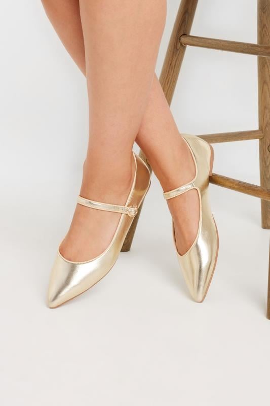 Evans LTS Gold Mary Jane Point Flats In Standard Fit