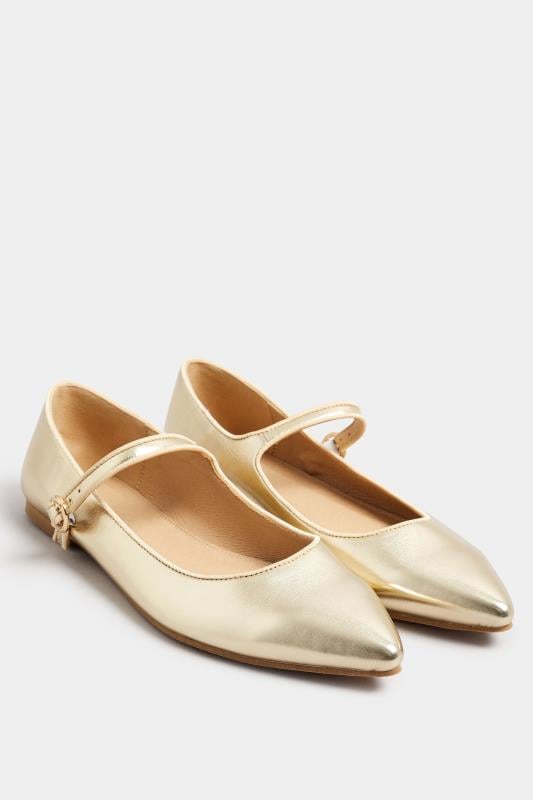 Evans LTS Gold Mary Jane Point Flats In Standard Fit