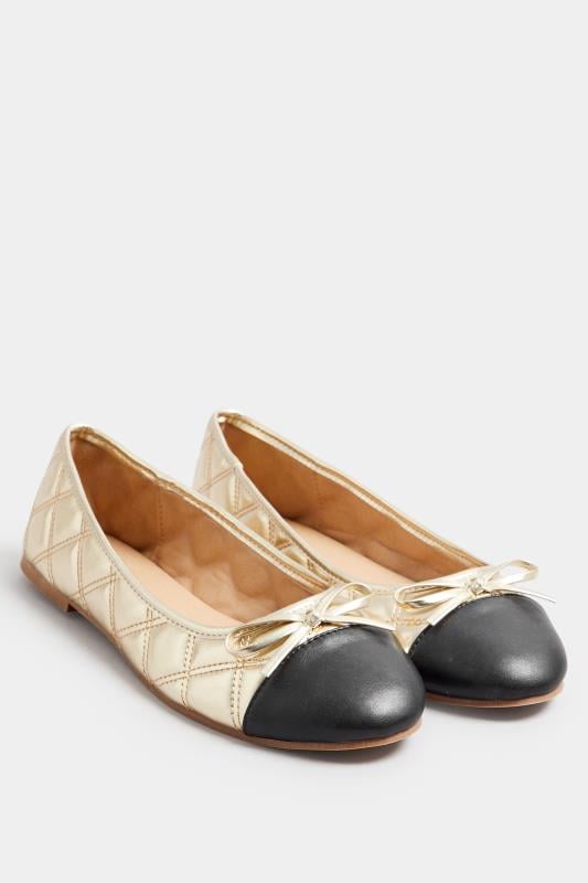 Evans LTS Gold Quilted Ballet Pumps In Standard Fit