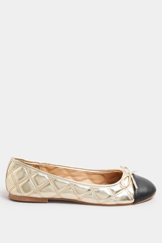 Evans LTS Gold Quilted Ballet Pumps In Standard Fit