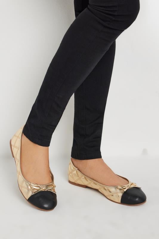 evans LTS Gold Quilted Ballet Pumps In Standard Fit