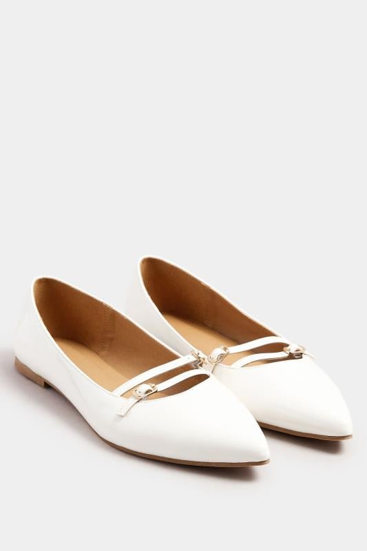 Evans LTS Ivory White Pointed Buckle Flats In Standard Fit