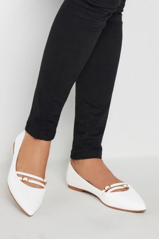 evans LTS Ivory White Pointed Buckle Flats In Standard Fit