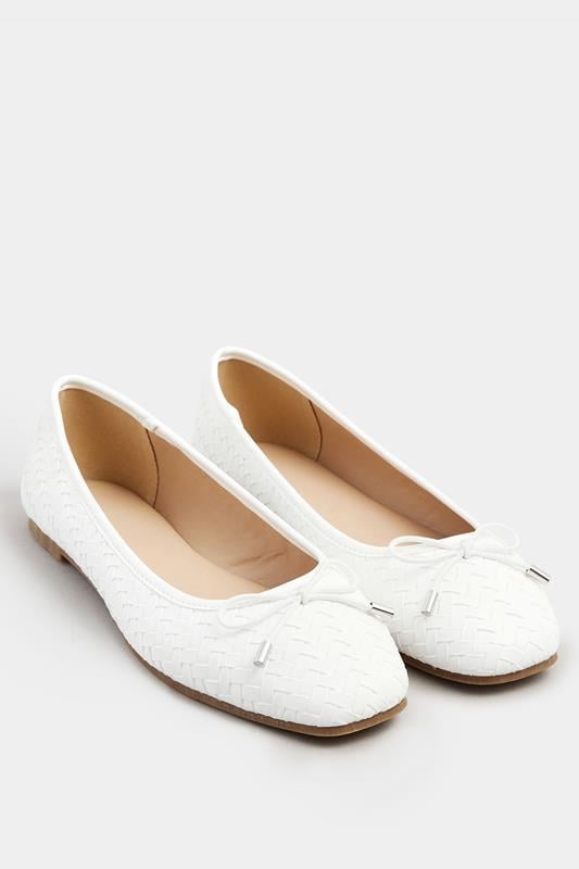 Evans LTS Ivory White Woven Ballerina Pumps In Standard Fit
