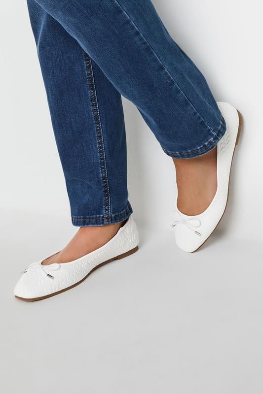 evans LTS Ivory White Woven Ballerina Pumps In Standard Fit