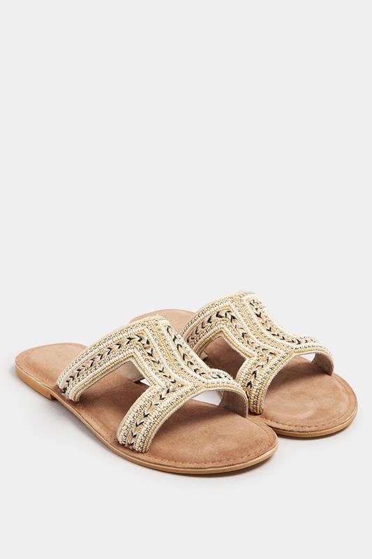 Evans LTS Natural Brown Beaded Slip-On Sandals In Standard Fit
