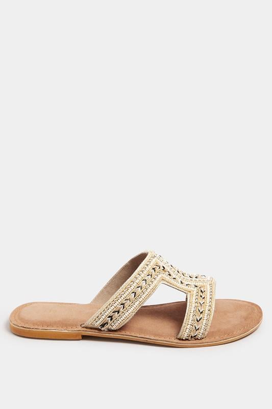 Evans LTS Natural Brown Beaded Slip-On Sandals In Standard Fit