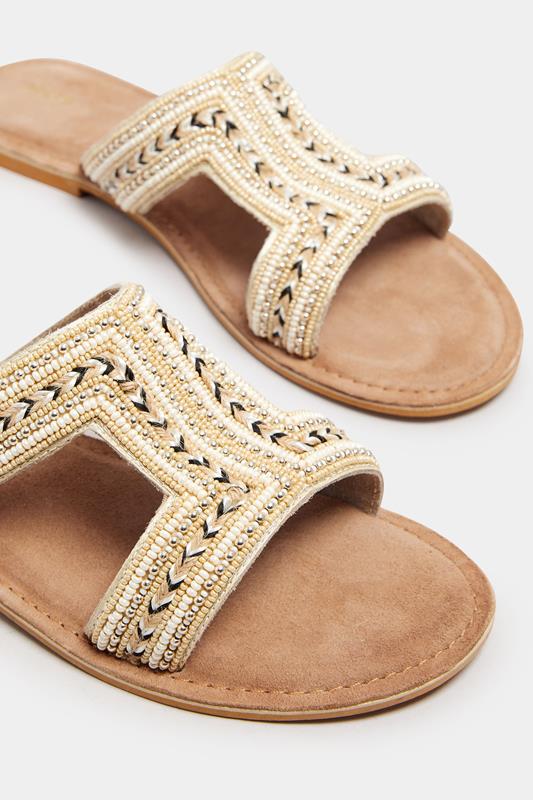 Evans LTS Natural Brown Beaded Slip-On Sandals In Standard Fit