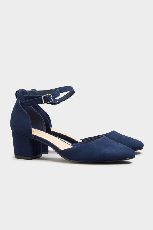 Evans LTS Navy Blue Block Heel Court Shoes In Standard Fit