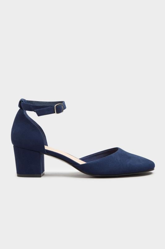 Evans LTS Navy Blue Block Heel Court Shoes In Standard Fit