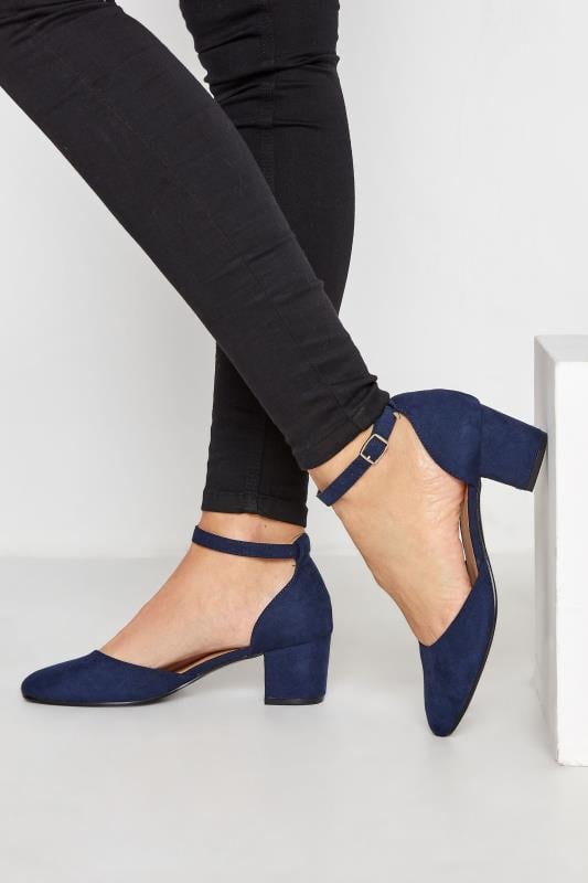 evans LTS Navy Blue Block Heel Court Shoes In Standard Fit