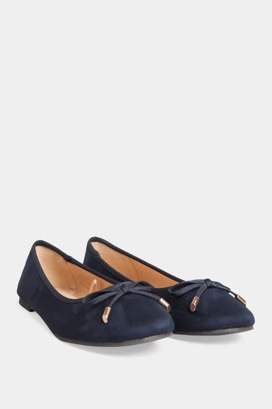 Evans LTS Navy Blue Faux Suede Ballerina Pumps In Standard Fit