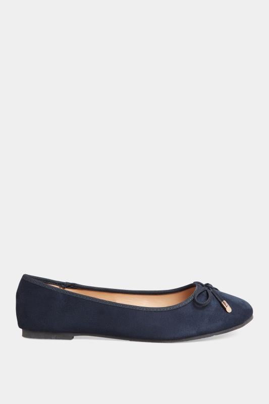 Evans LTS Navy Blue Faux Suede Ballerina Pumps In Standard Fit