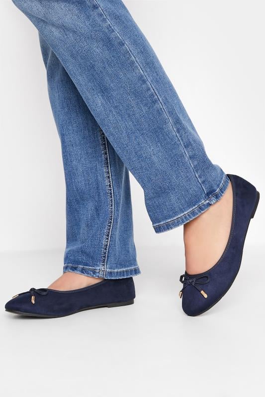 evans LTS Navy Blue Faux Suede Ballerina Pumps In Standard Fit